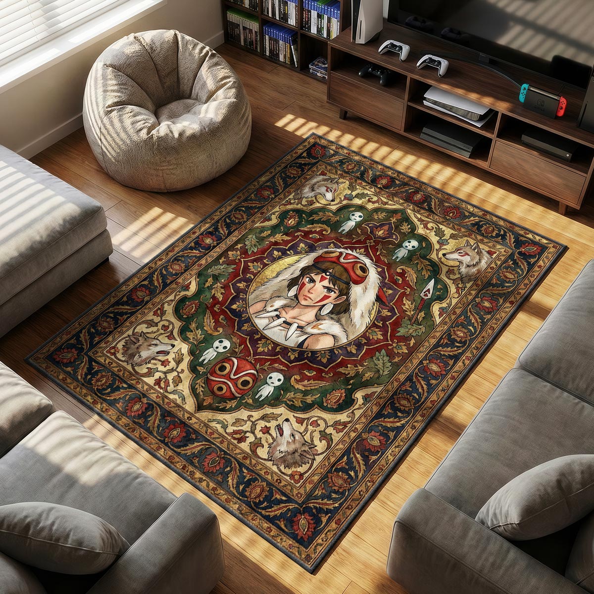 San Warrior themed area rug for home decor fans