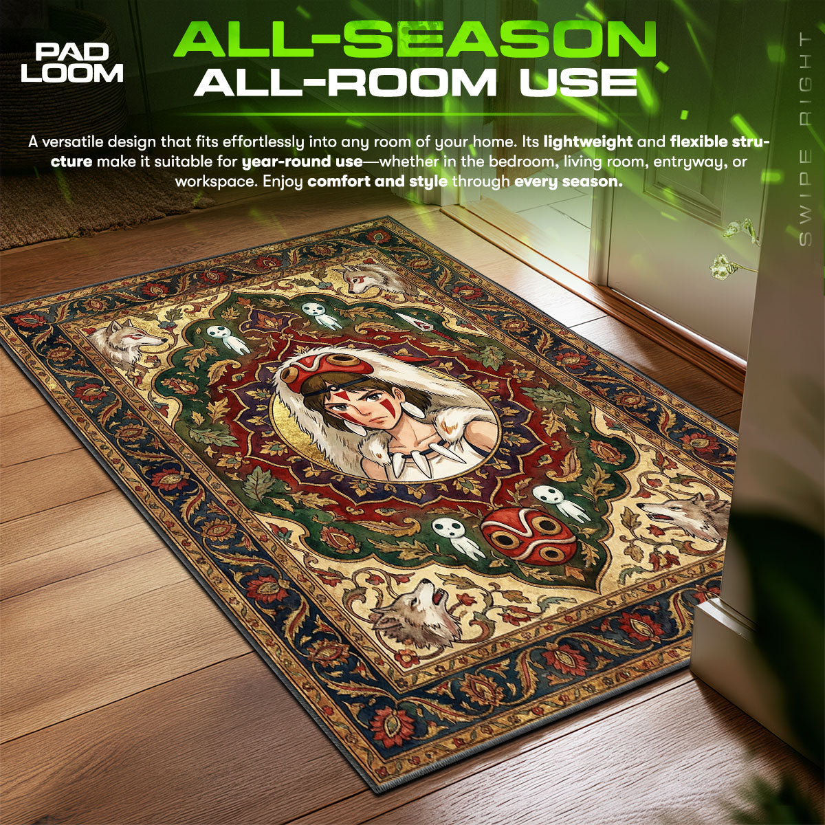 San Warrior Portrait Princess Mononoke Chair fan rug — premium quality print