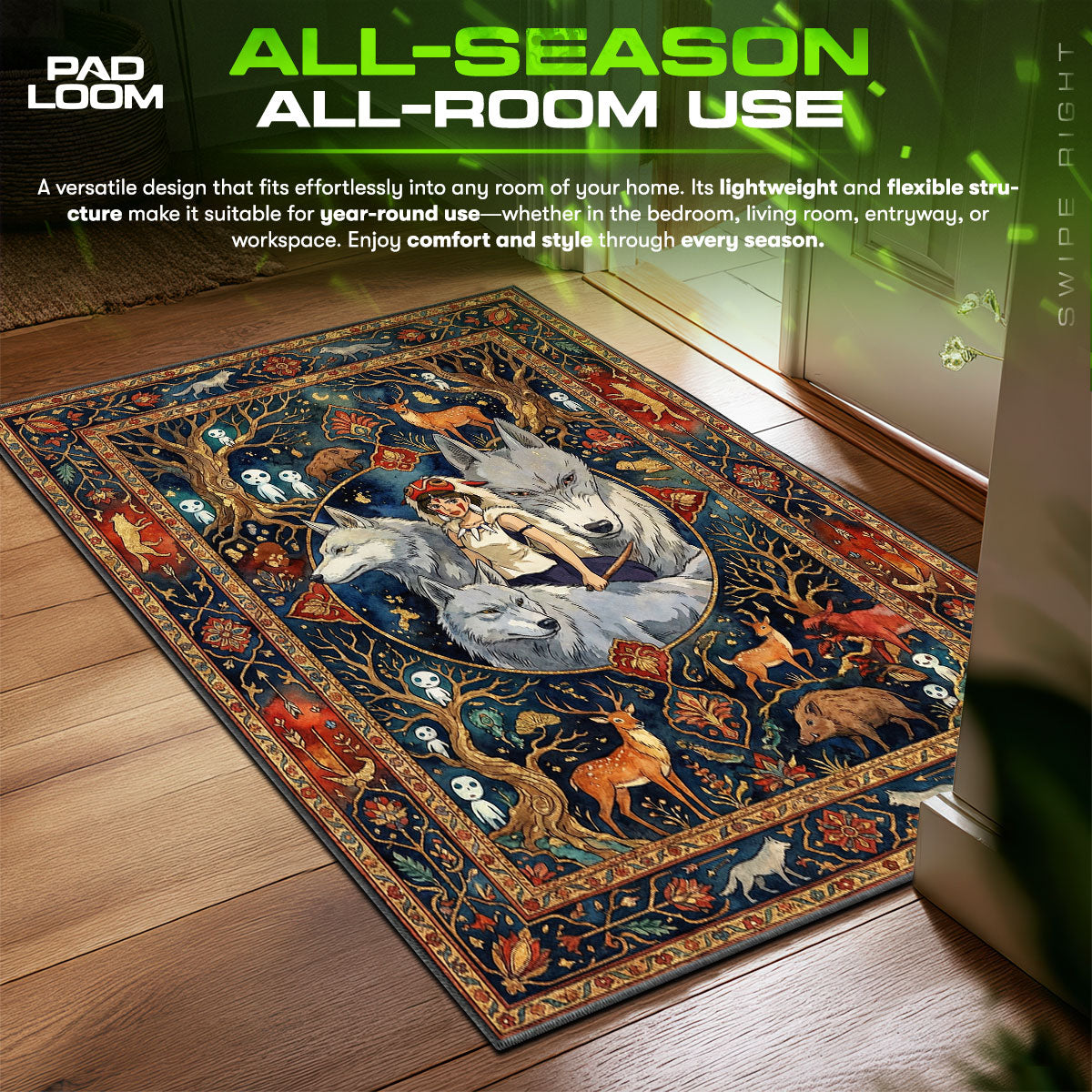 San Wolf Rider Princess Mononoke Chair fan rug — premium quality print