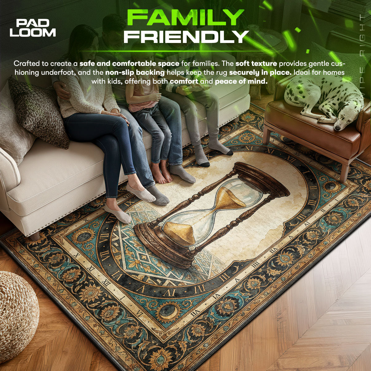 Sands Time Hourglass Study Area fan rug — premium quality print