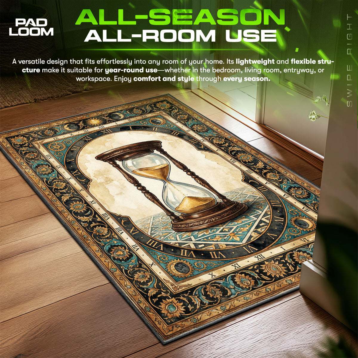 Study Rug Example Hourglass Sands of Time Rug | Study Area Rug – Padloom