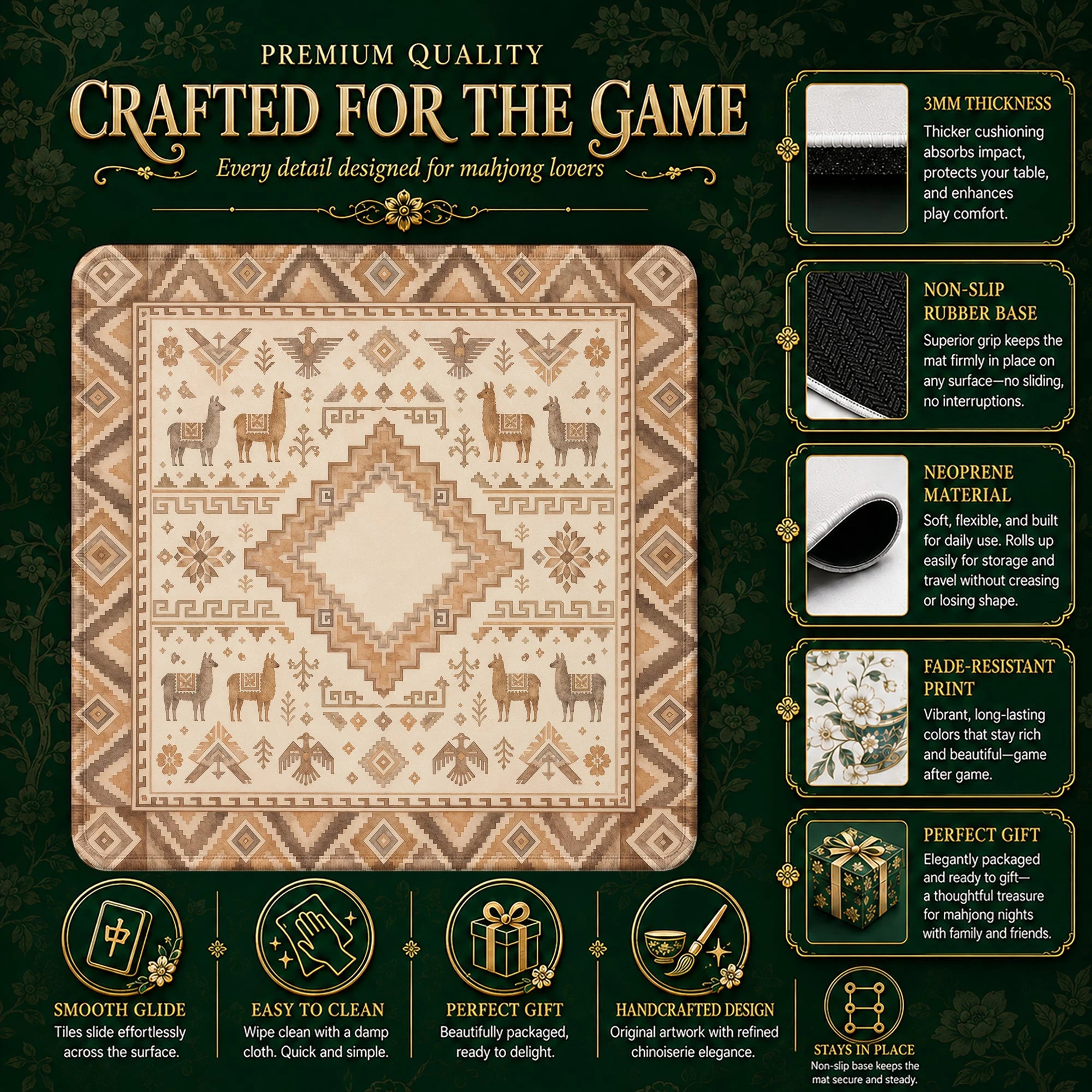 Sandstone Llama Mahjong Mat – neoprene mah jongg table mat
