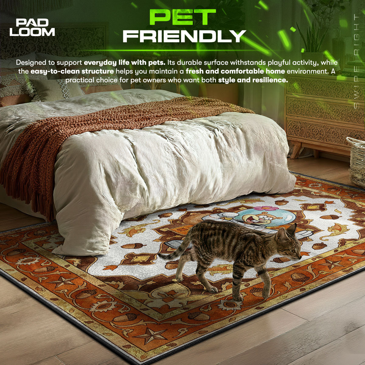 Sandy Cheeks themed area rug for home decor fans