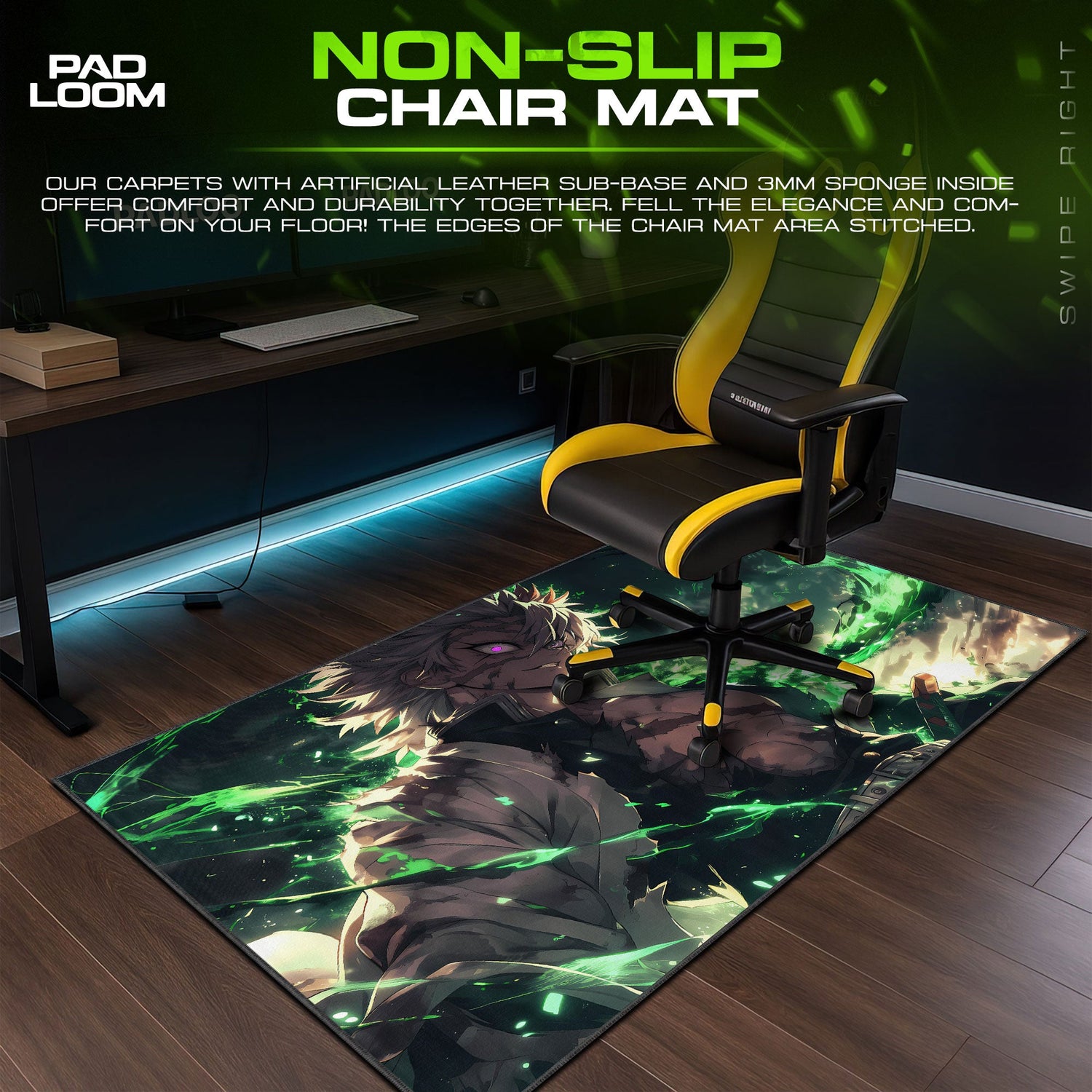 Sanemi – Emerald Fury Mouse Pad, Anime Gaming Desk Mat Padloom