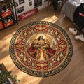 Sanguinius Cathedral Warhammer 40K round rug in a styled room - Warhammer 40K chair mat