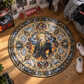 Sanji Flame One Piece round rug on a bedroom floor - One Piece chair mat