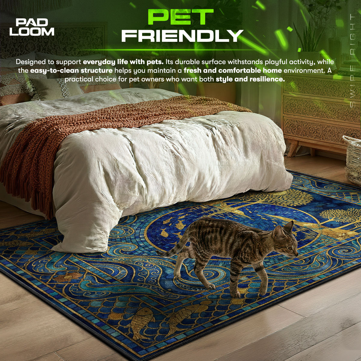 Sapphire Koi themed area rug for home decor fans