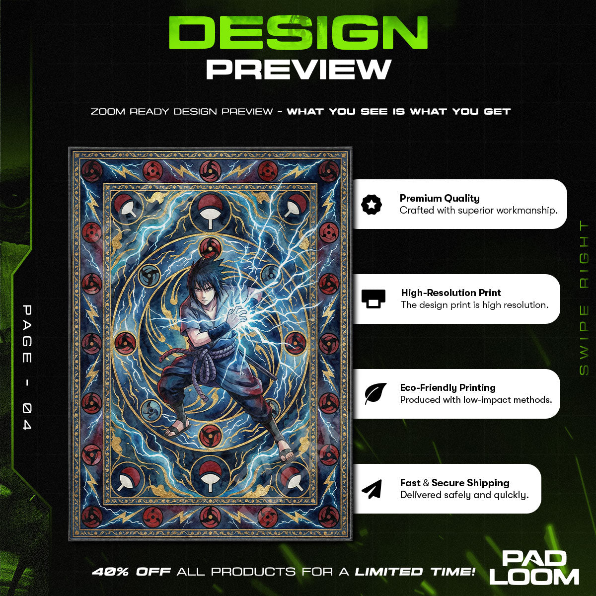 Sasuke Chidori Rug - Naruto Shippuden Chair Mat