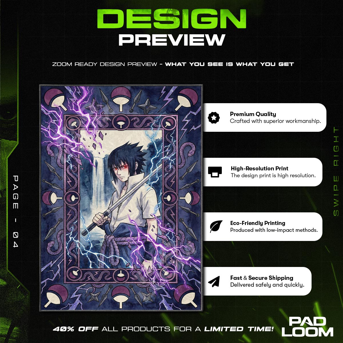 Sasuke Uchiha Avenger Rug - Naruto Shippuden Chair Mat