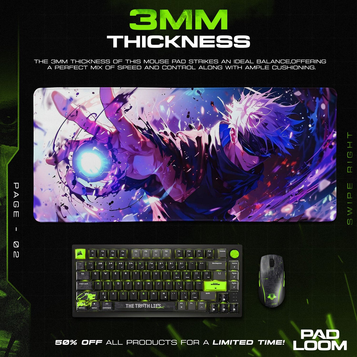 Satoru Gojo Mouse Pad - Cursed Energy Anime Desk Mat Padloom