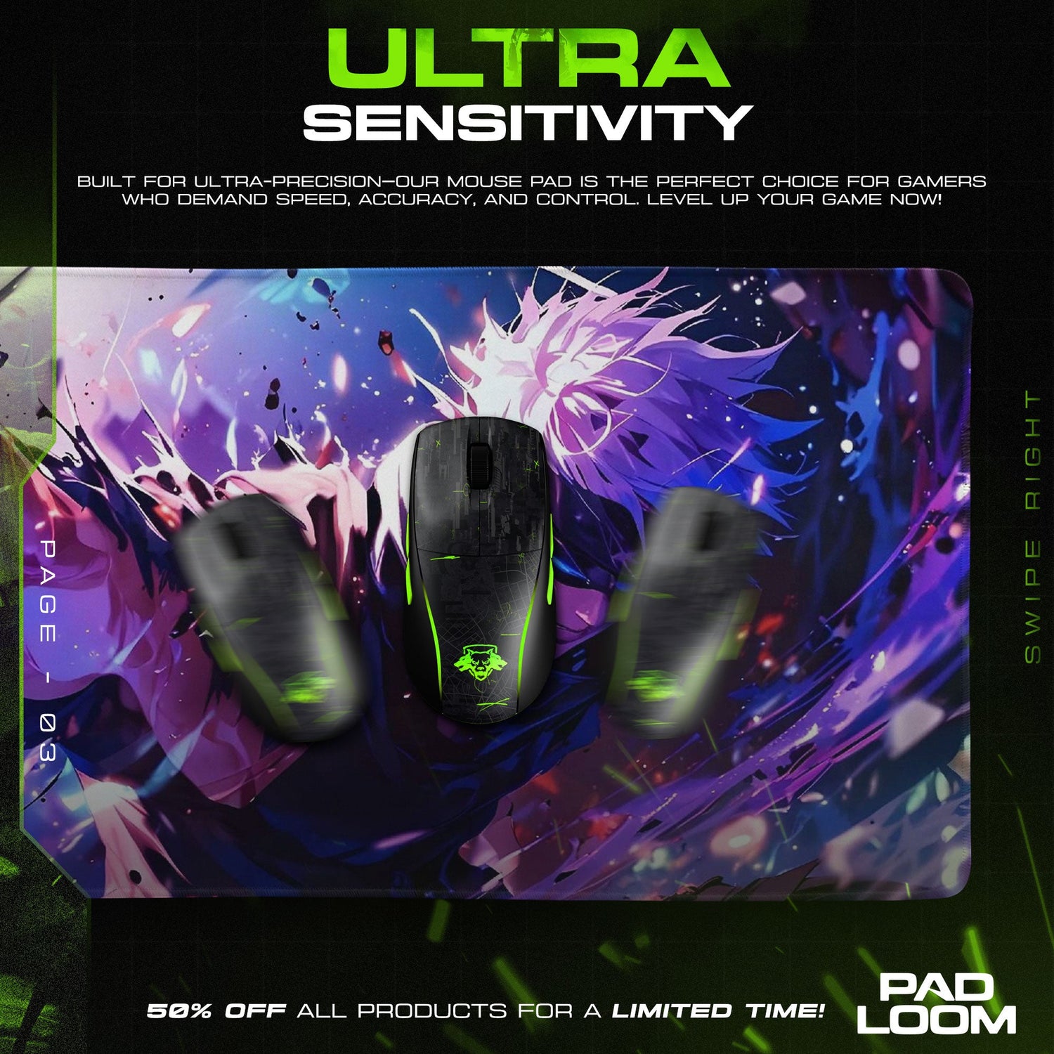 Satoru Gojo Mouse Pad - Cursed Energy Anime Desk Mat Padloom