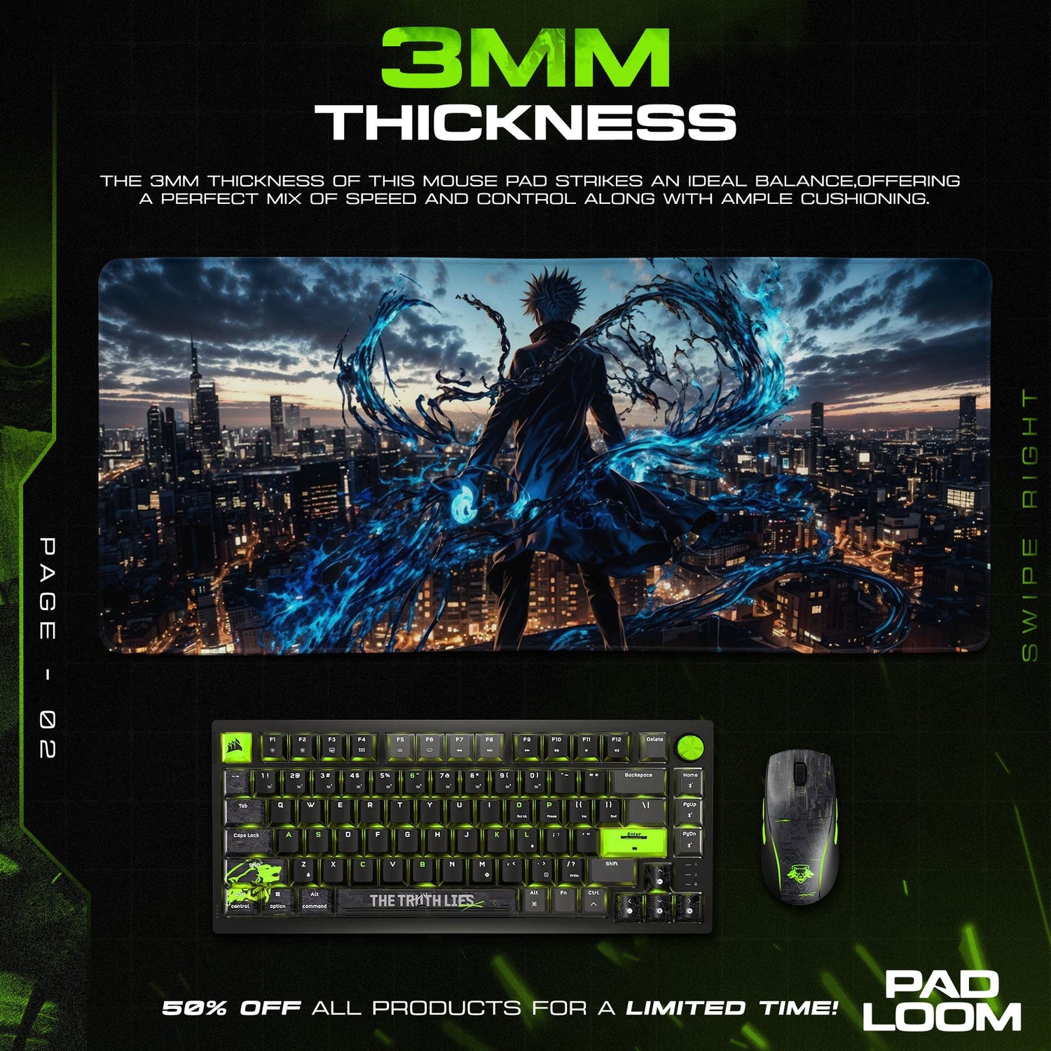 Satoru Gojo Mouse Pad - Limitless Energy Anime Desk Mat Padloom