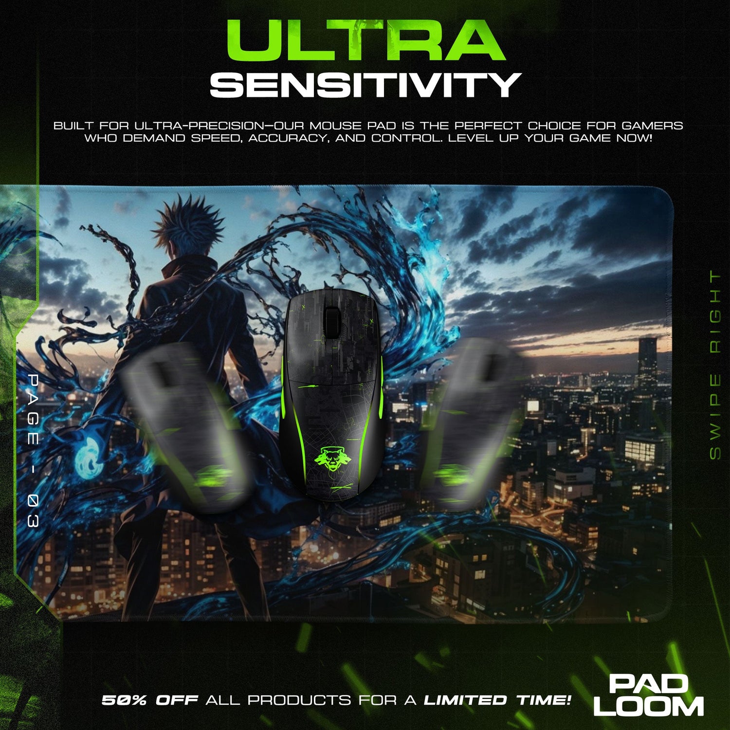 Satoru Gojo Mouse Pad - Limitless Energy Anime Desk Mat Padloom