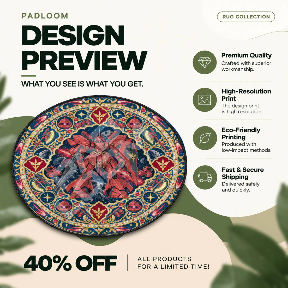 Sazabi Asteroid Gundam round rug full design preview