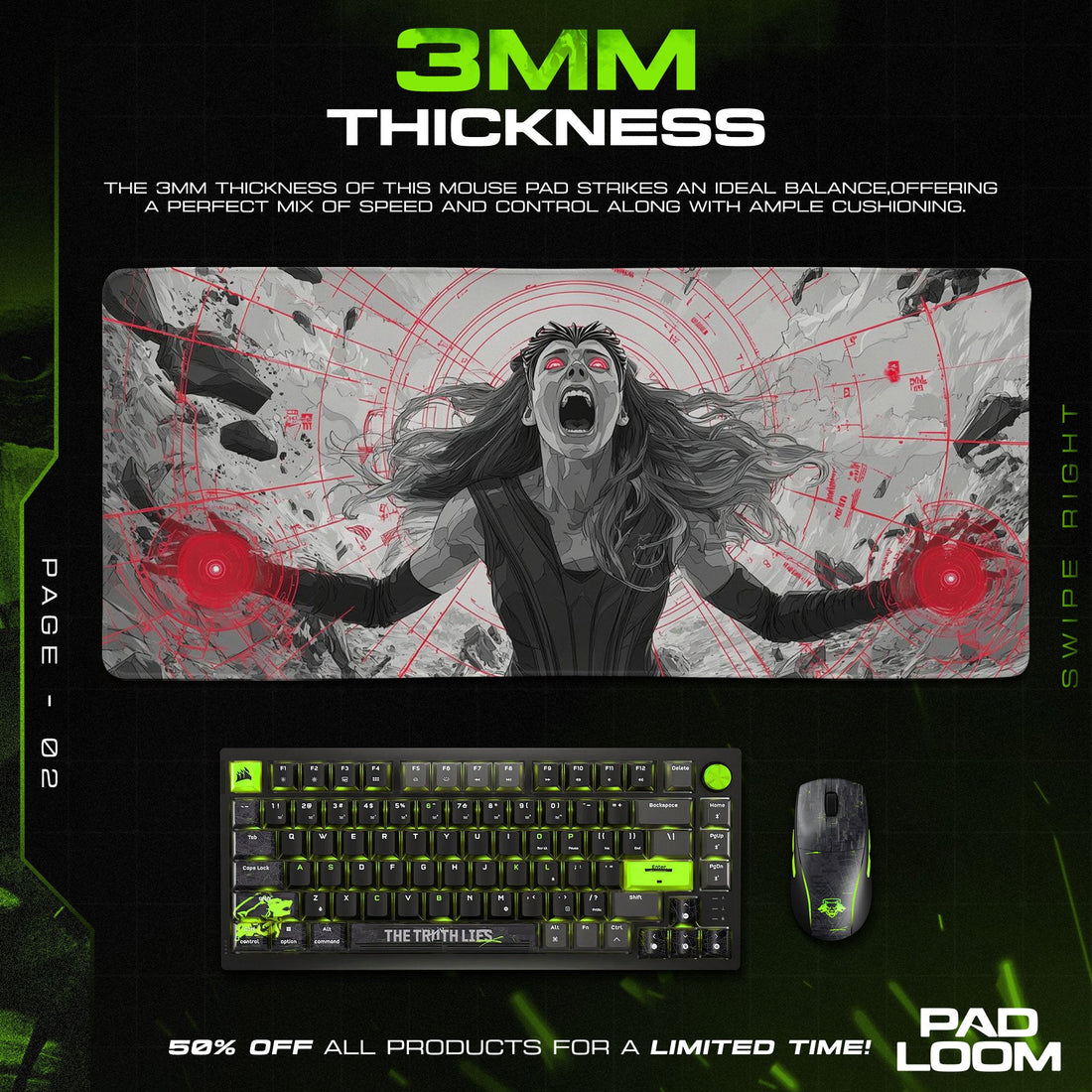 Scarlet Chaos Mouse Pad - Hex Power Gaming Desk Mat Padloom