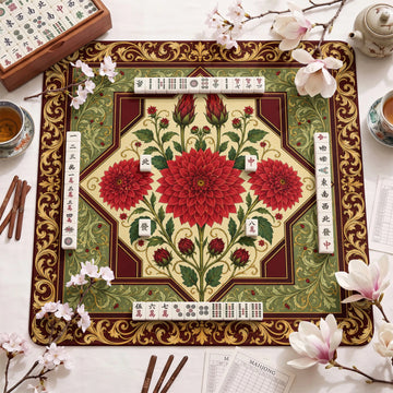 Scarlet Dahlia Mahjong Mat – neoprene mah jongg table mat