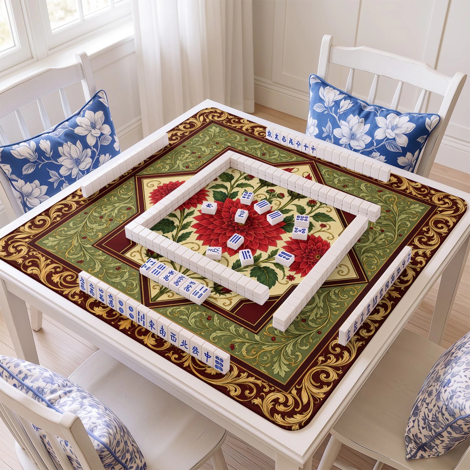 Scarlet Dahlia Mahjong Mat – neoprene mah jongg table mat