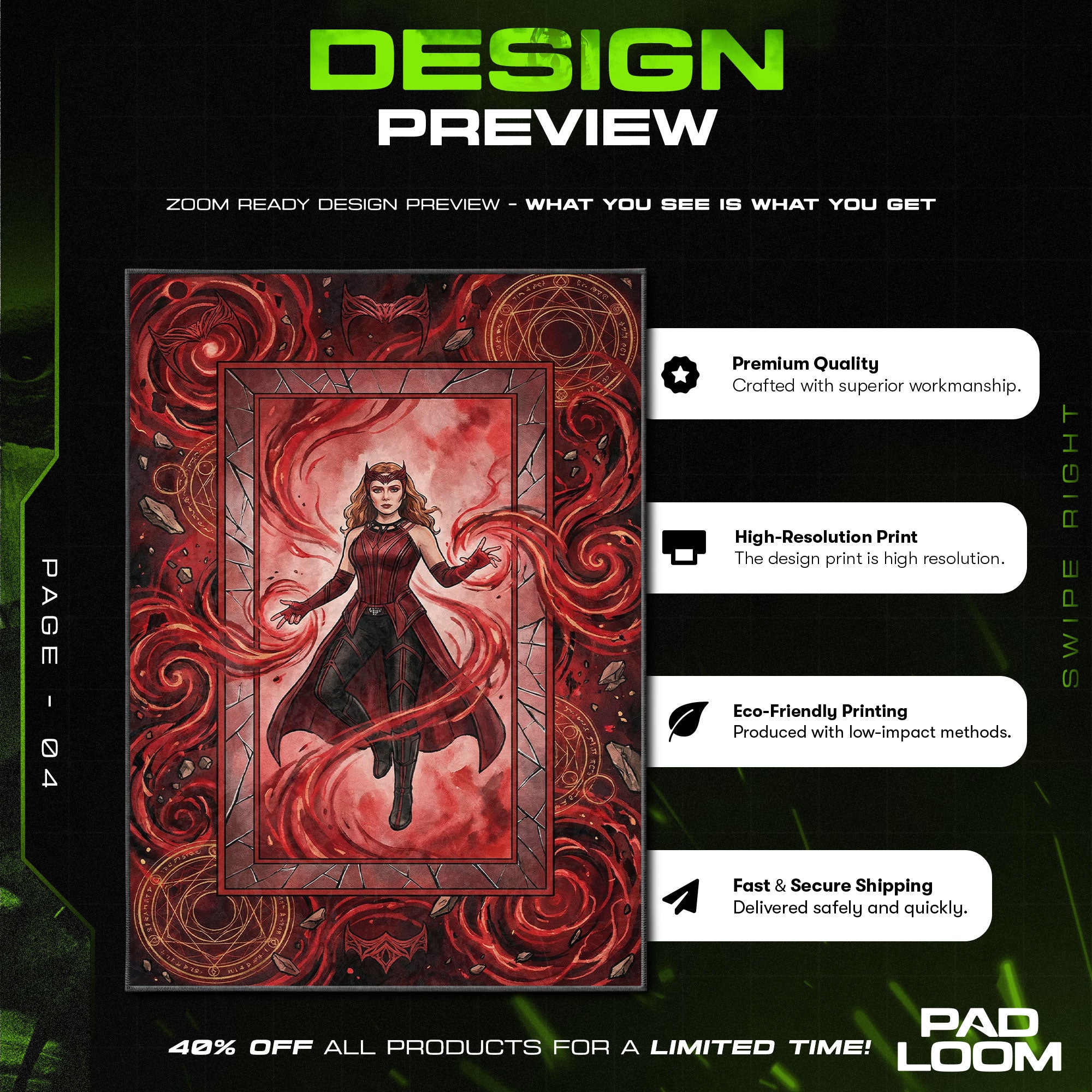 Teppich mit Chaosmagie der Scharlachroten Hexe – Marvel Rivalen Stuhlunterlage