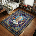 Scary Terry Rick and Morty area rug with claws and fedoras on pastel pink green tapestry