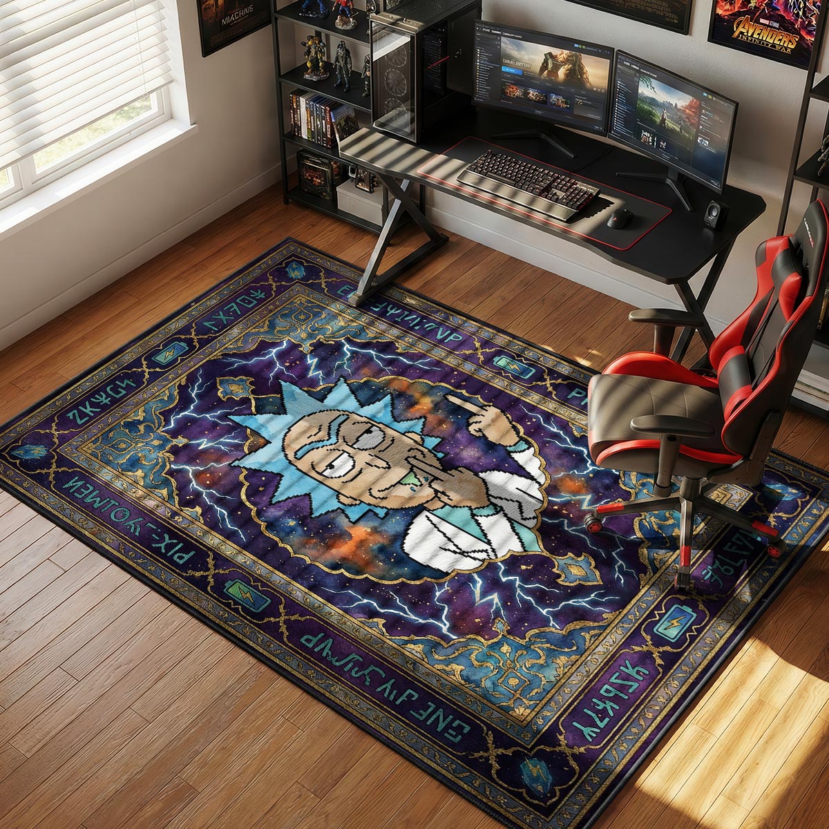 Scary Terry rug placed in a bright bedroom with white bedframe and pastel wall decor