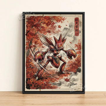 Scizor Maple Pokemon poster - framed canvas wall art in a black frame