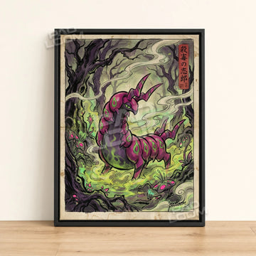 Scolipede Toxic Pokemon poster - framed canvas wall art in a black frame