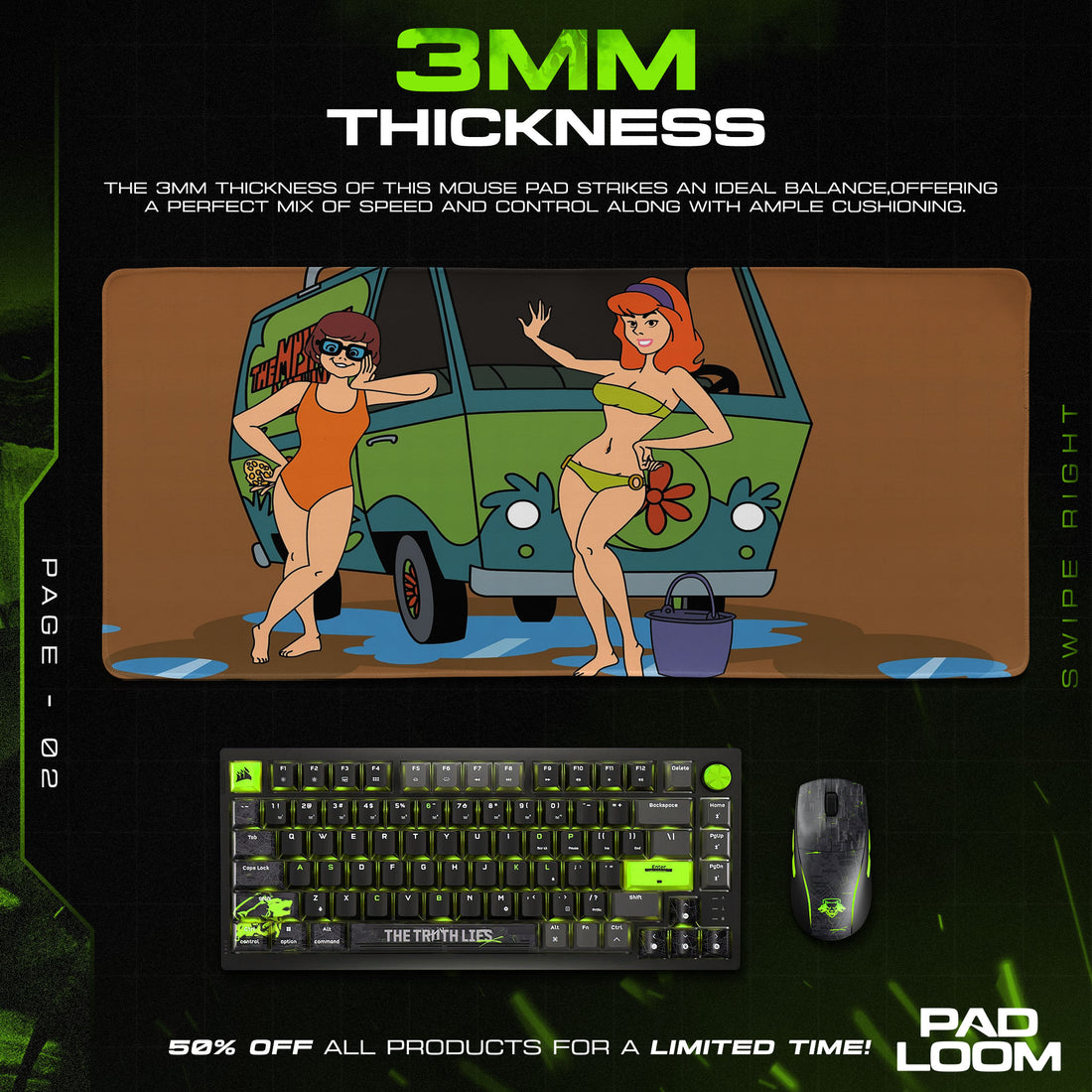 Scooby-Doo Mouse Pad, Daphne & Velma Beach Day Cartoon Desk Mat