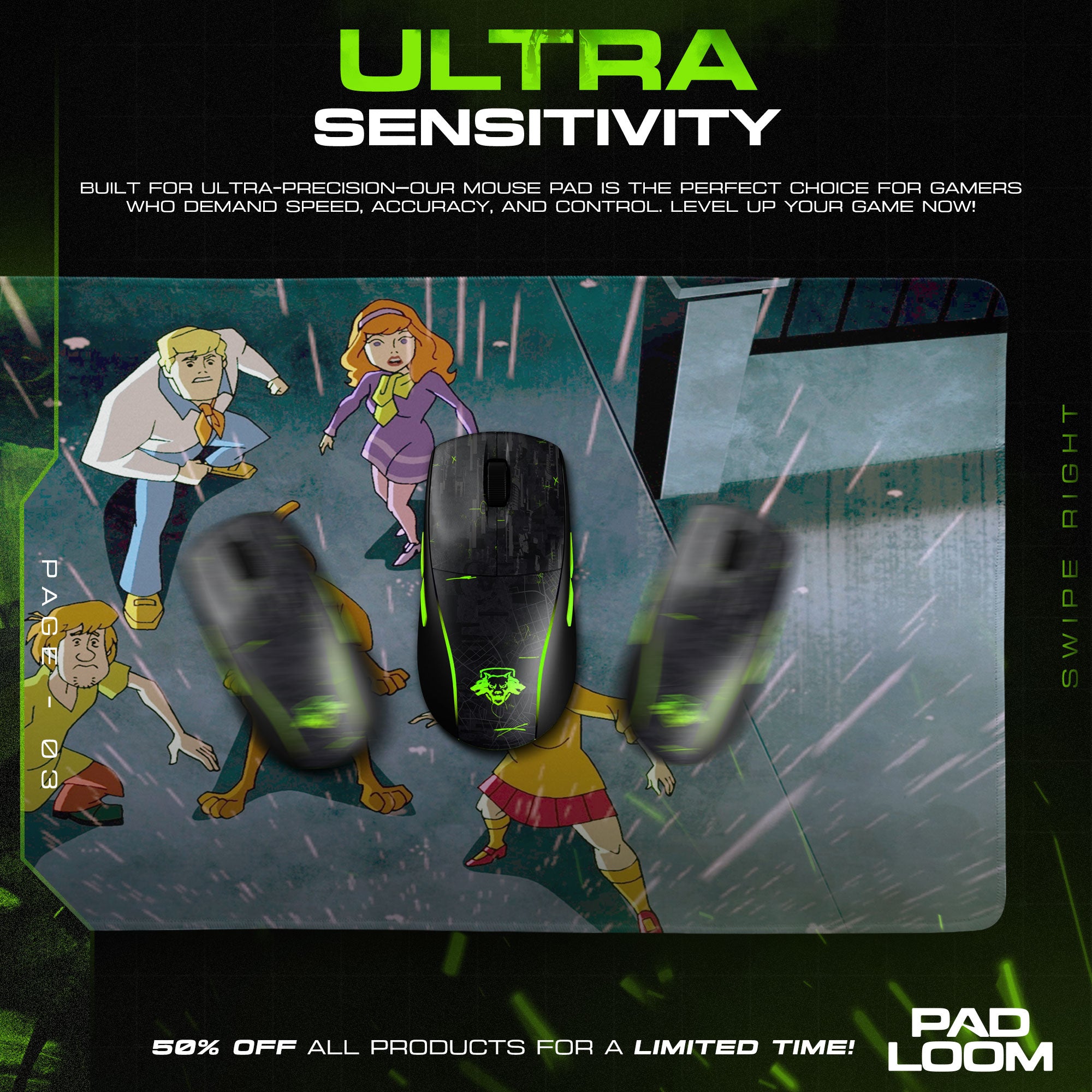 Scooby-Doo Mouse Pad, Mystery Gang Chase Cartoon Desk Mat