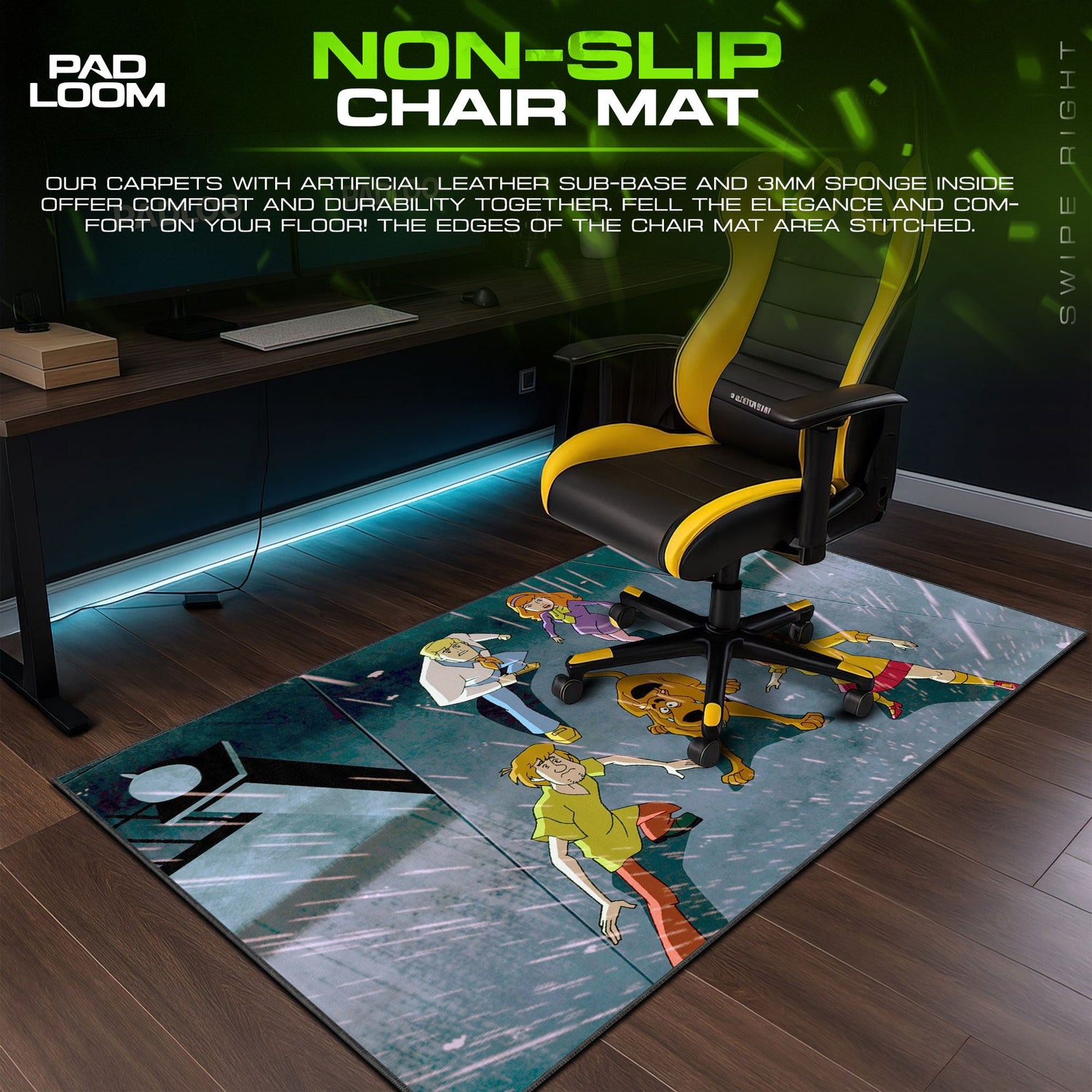 Scooby-Doo Mouse Pad, Mystery Gang Chase Cartoon Desk Mat Padloom