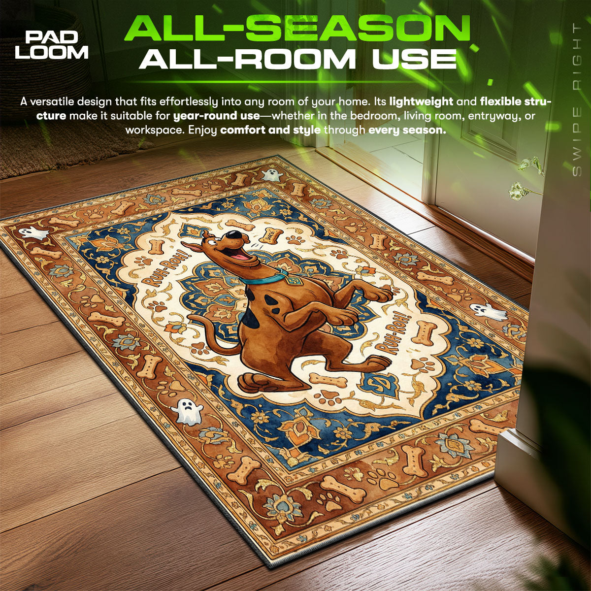 Detailed close-up of Scooby rug pattern