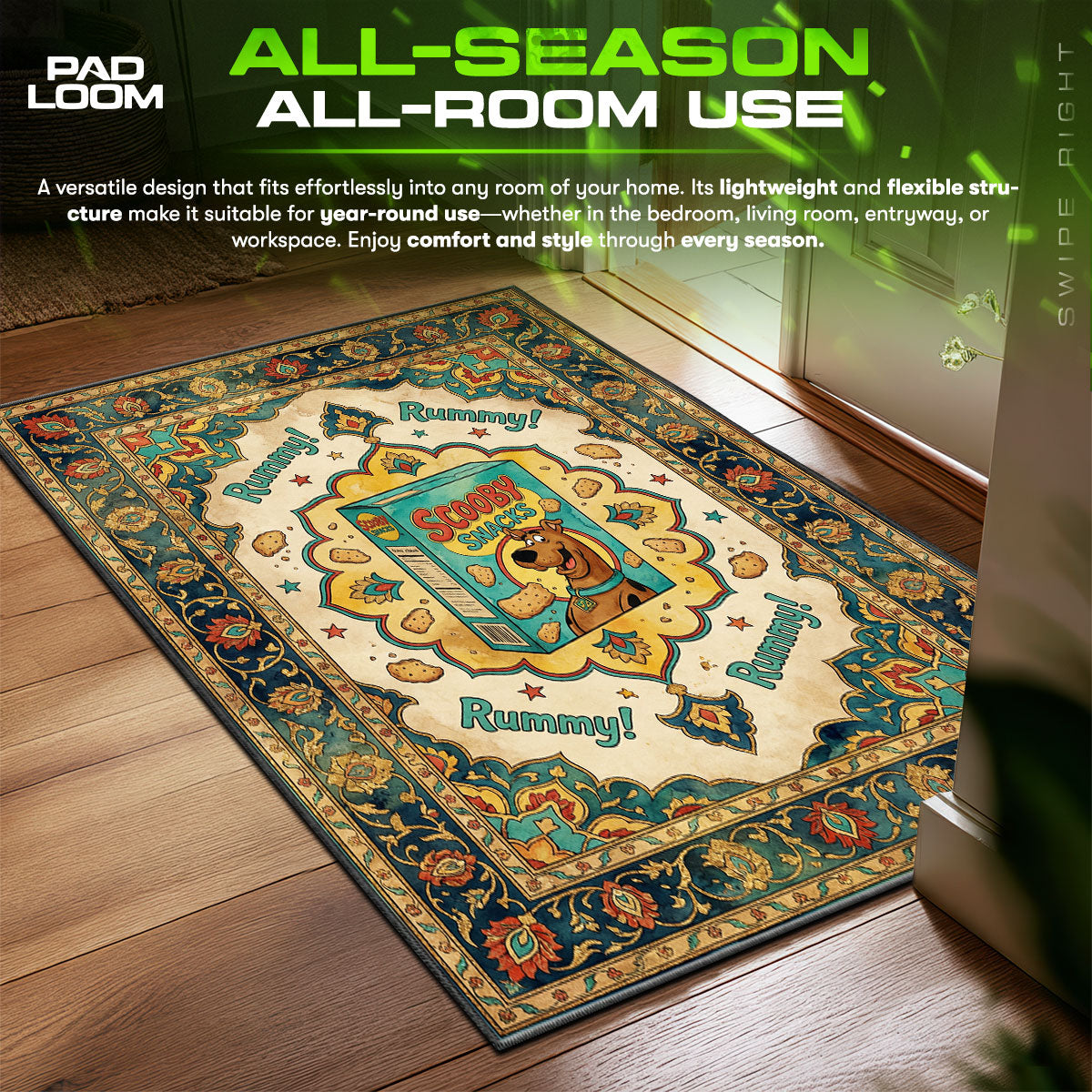 Detailed close-up of Scooby rug pattern