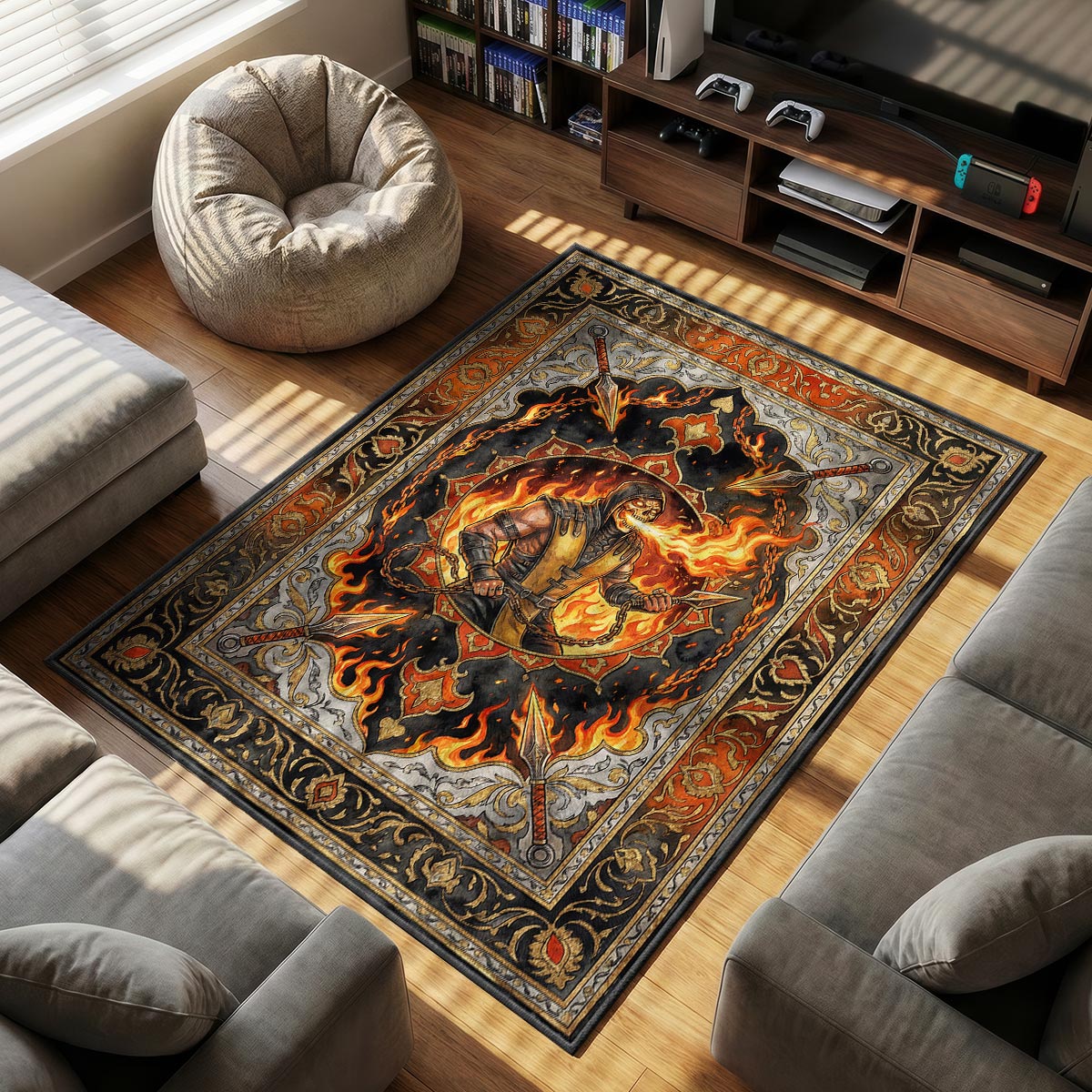 Scorpion Hellfire Portrait Rug - Mortal Kombat Chair Mat