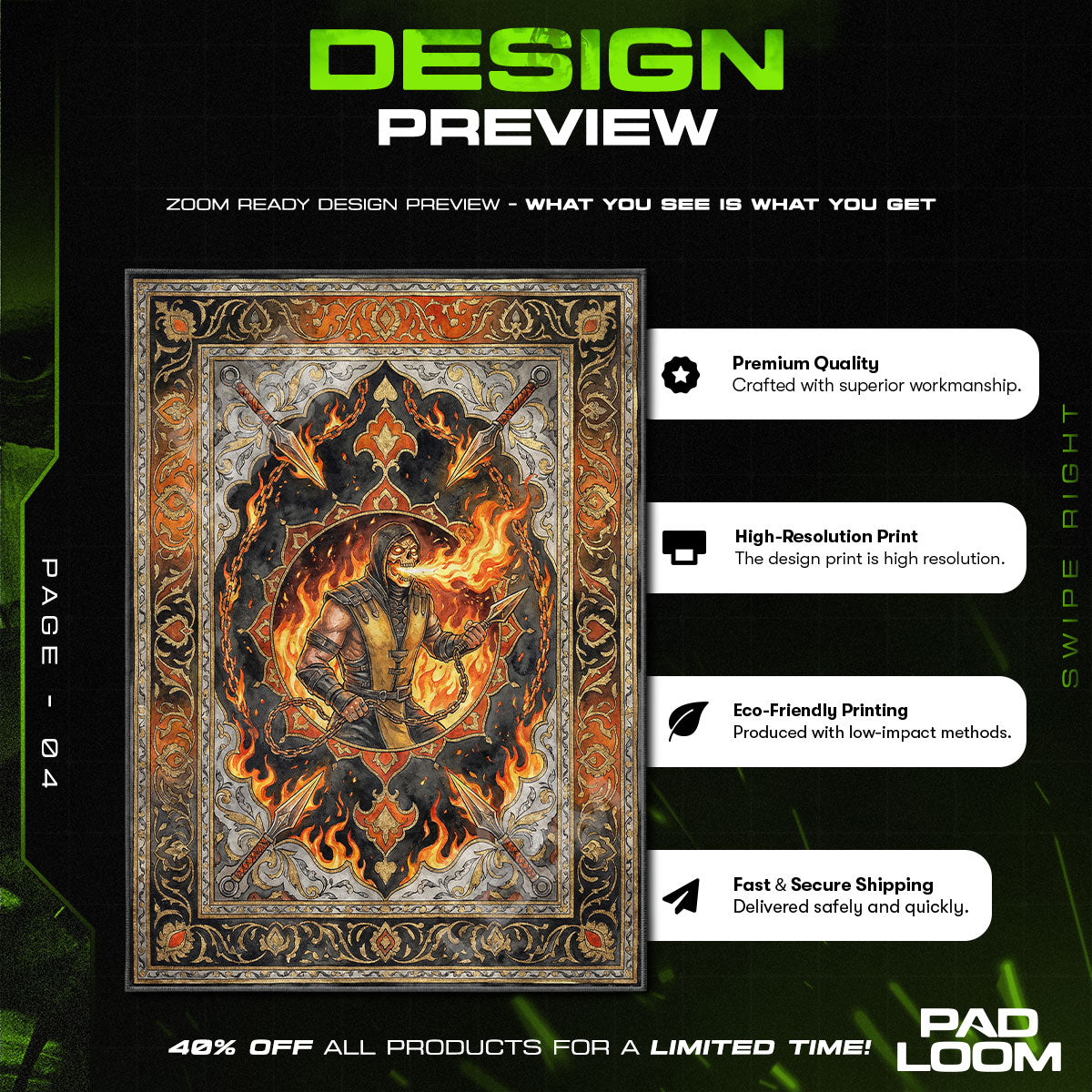 Scorpion Hellfire Portrait Rug - Mortal Kombat Chair Mat