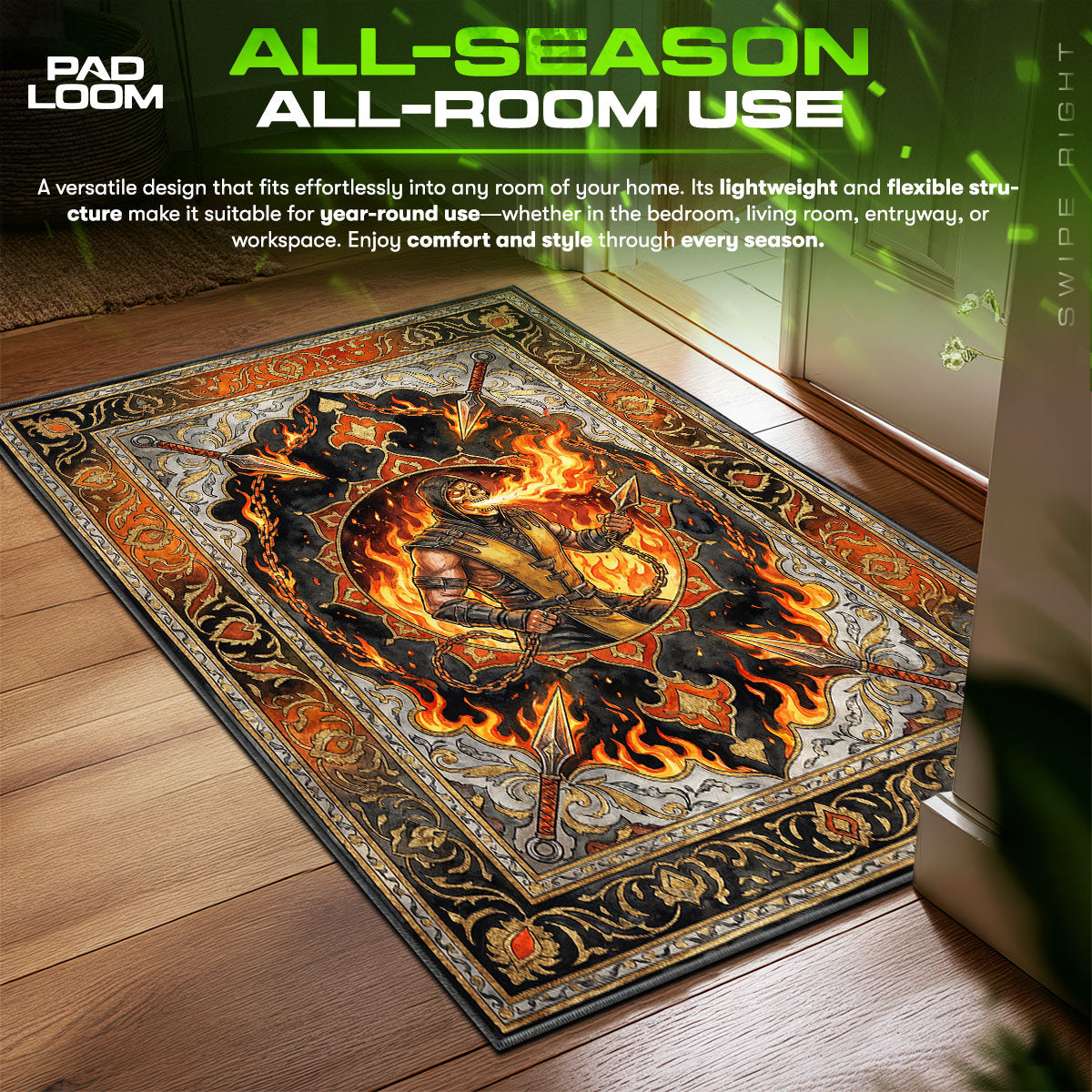 Scorpion Hellfire Portrait Rug - Mortal Kombat Chair Mat