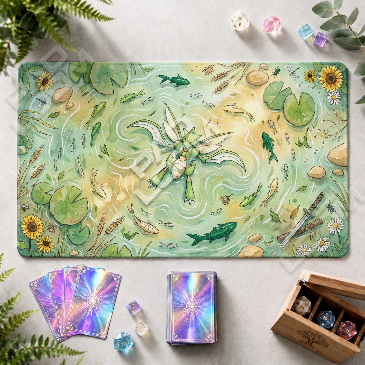 Scyther Pond Playmat - Pokemon TCG Mat - view 2