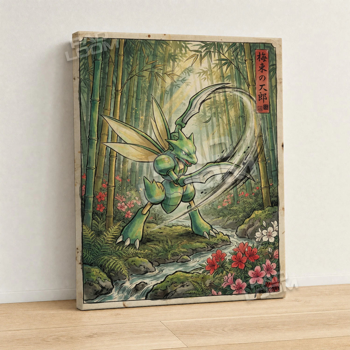 Scyther Slashing Pokemon canvas wall art - gallery-wrapped canvas print, side view
