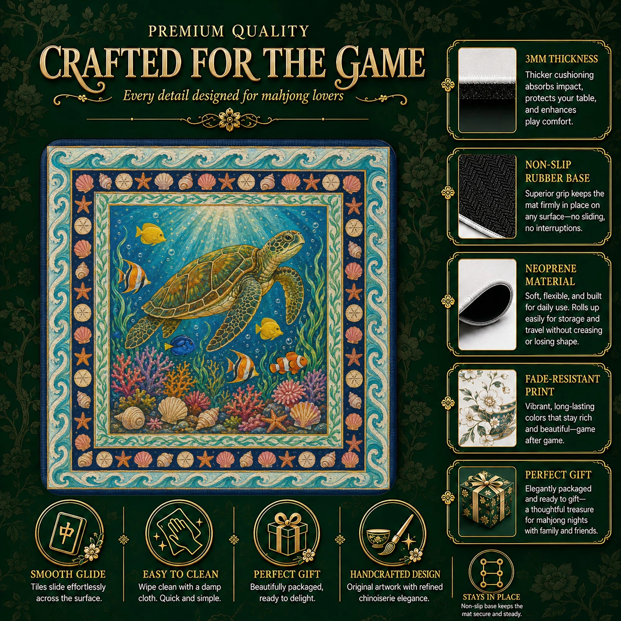 Sea Turtle Mahjong Mat – neoprene mah jongg table mat