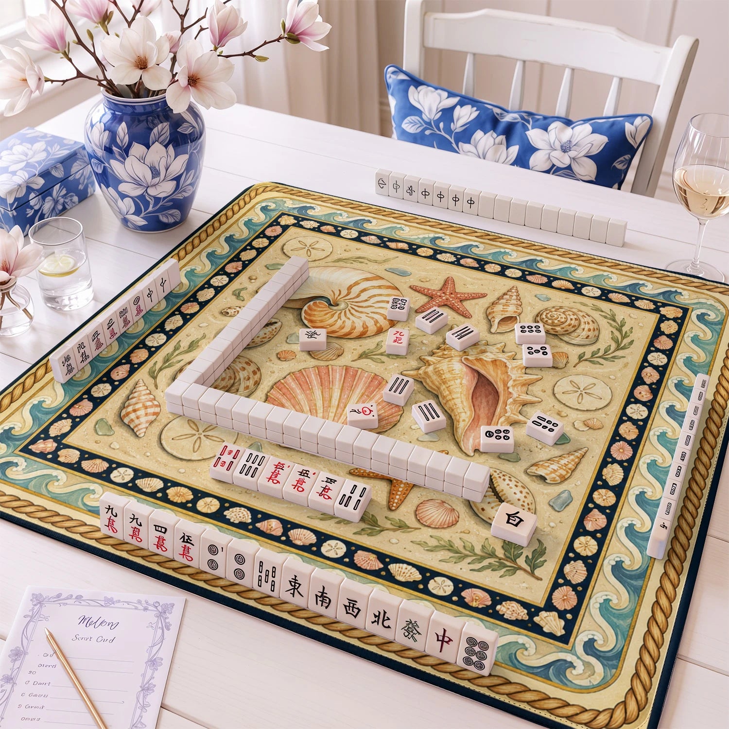 Seashell Coastal mahjong mat – M (60x60 cm) and L (81x81 cm) sizes