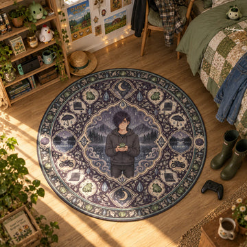 Sebastian Rainy Stardew Valley round rug in a styled room - Stardew Valley chair mat