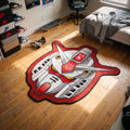 Sensor RX-78-2 shaped area rug in a bedroom with sneakers and a skateboard