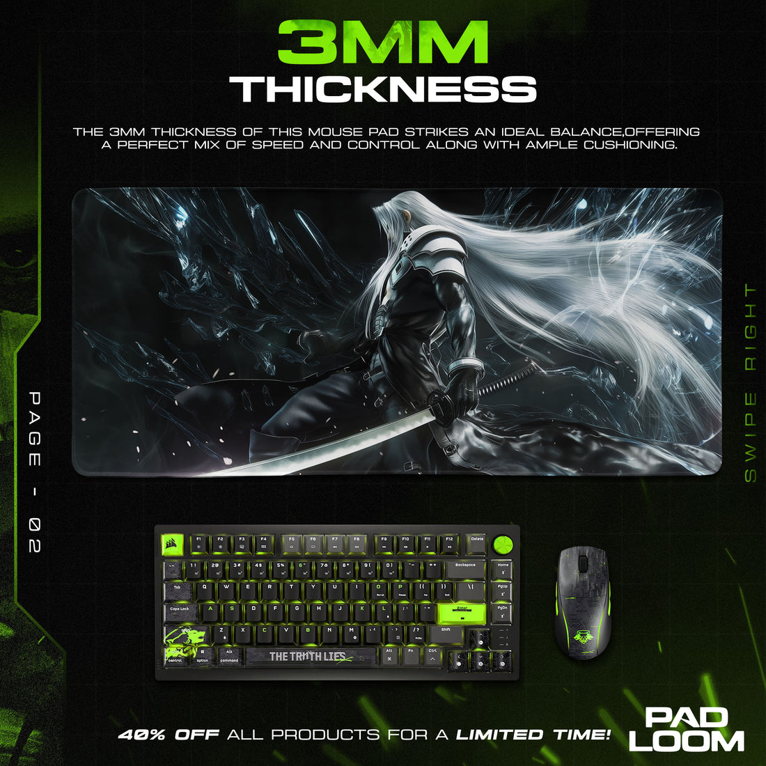 Sephiroth Blade Draw Mouse Pad, Final Fantasy Gaming Desk Mat