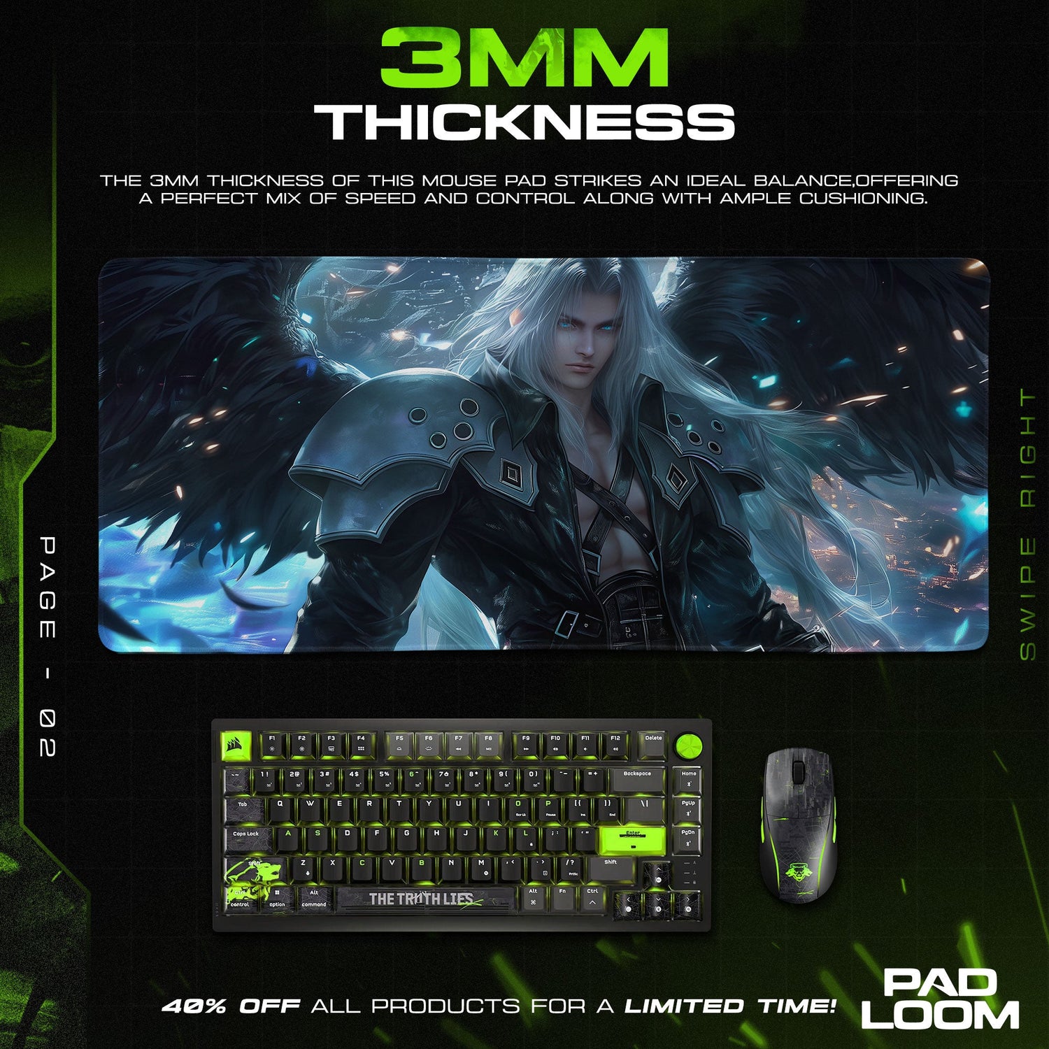 Sephiroth One-Winged Angel Mouse Pad, Final Fantasy VII Gaming Desk Mat Padloom