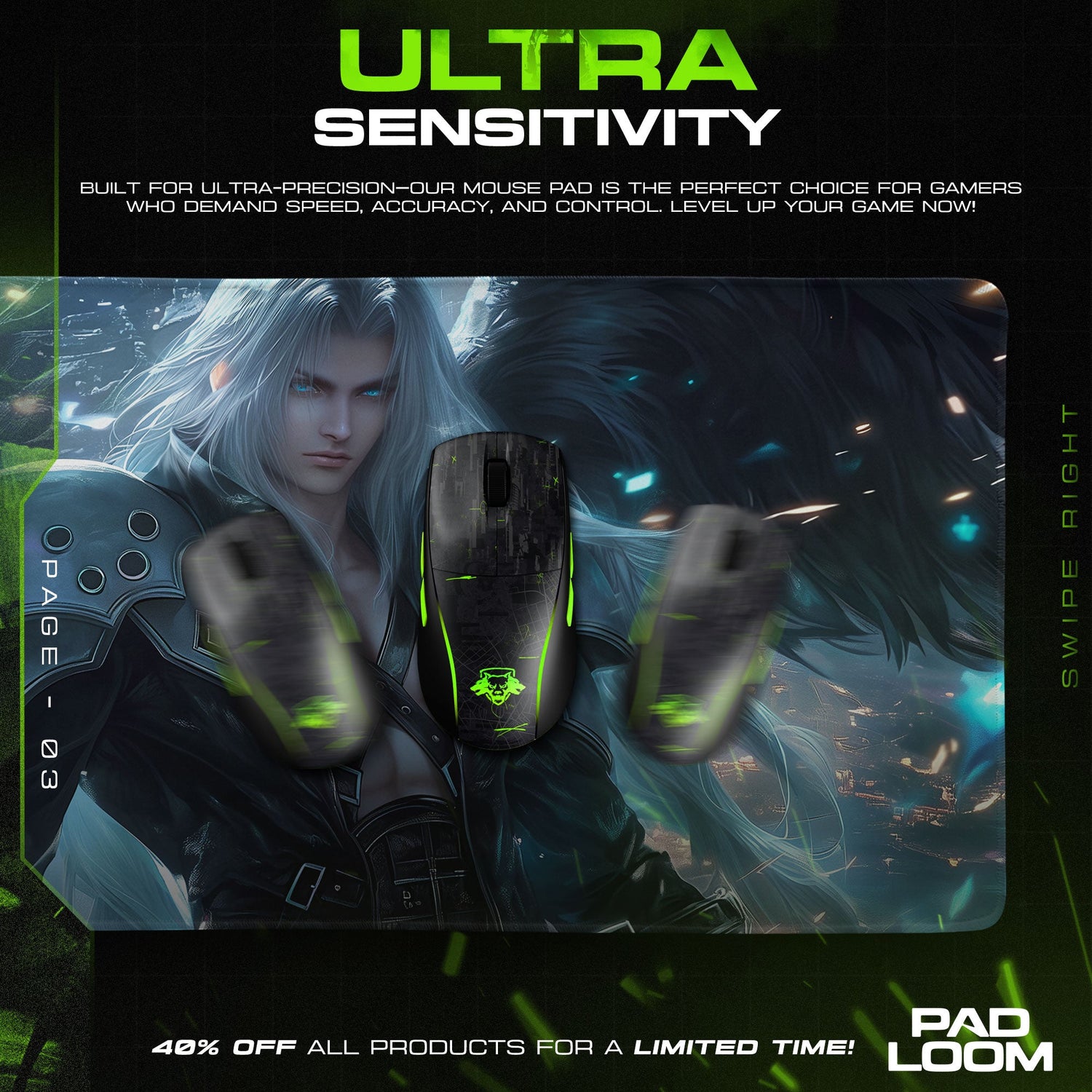 Sephiroth One-Winged Angel Mouse Pad, Final Fantasy VII Gaming Desk Mat Padloom