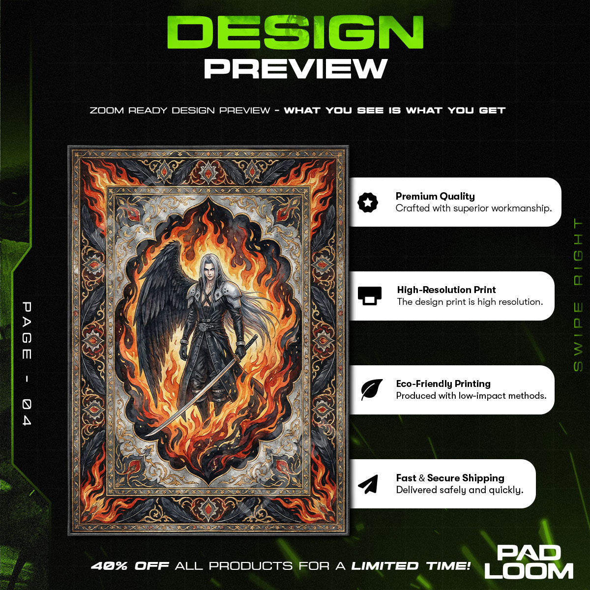 Sephiroth Einflügeliger Engel Teppich - Final Fantasy VII Stuhlunterlage