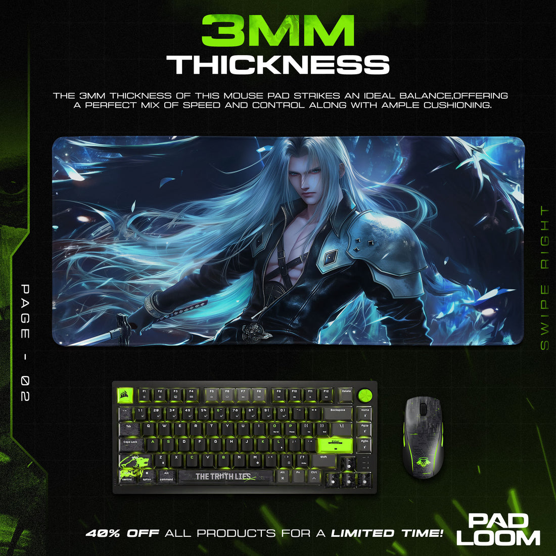 Sephiroth Sword Draw Mouse Pad, Final Fantasy VII Gaming Desk Mat
