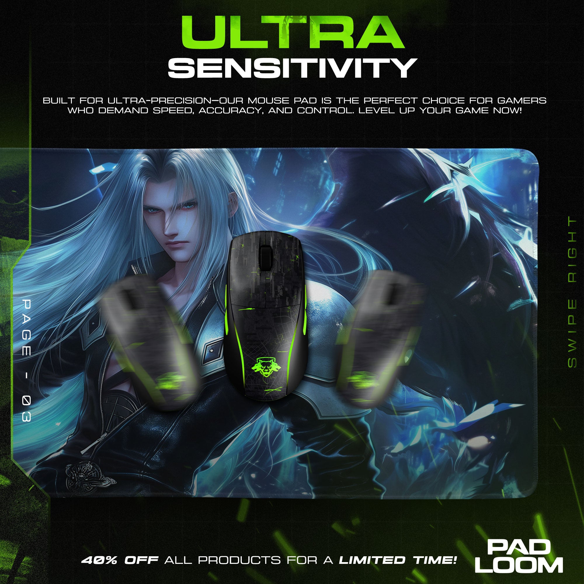 Sephiroth Sword Draw Mouse Pad, Final Fantasy VII Gaming Desk Mat