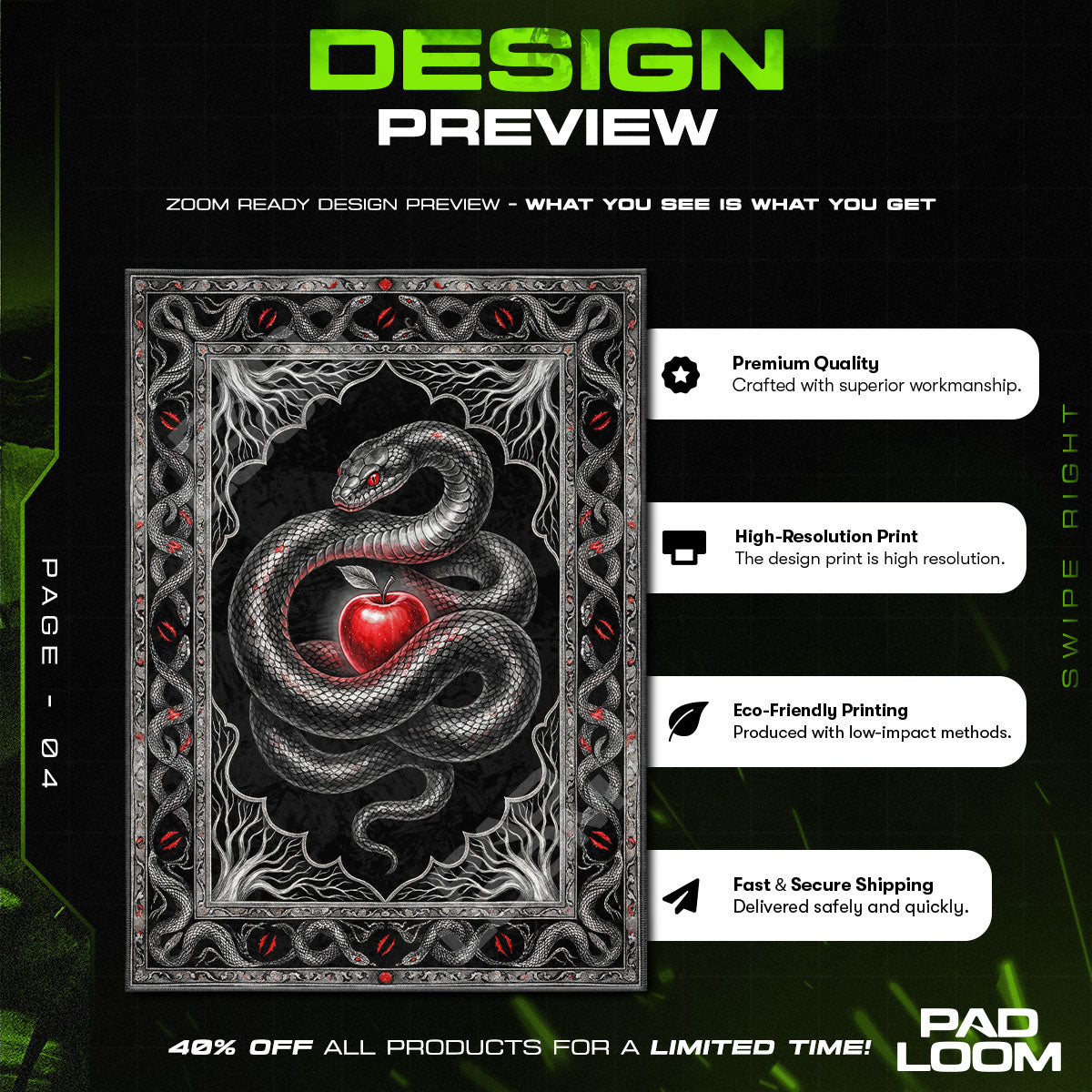 Serpent & Forbidden Fruit Dark Biblical Area rug — main product view