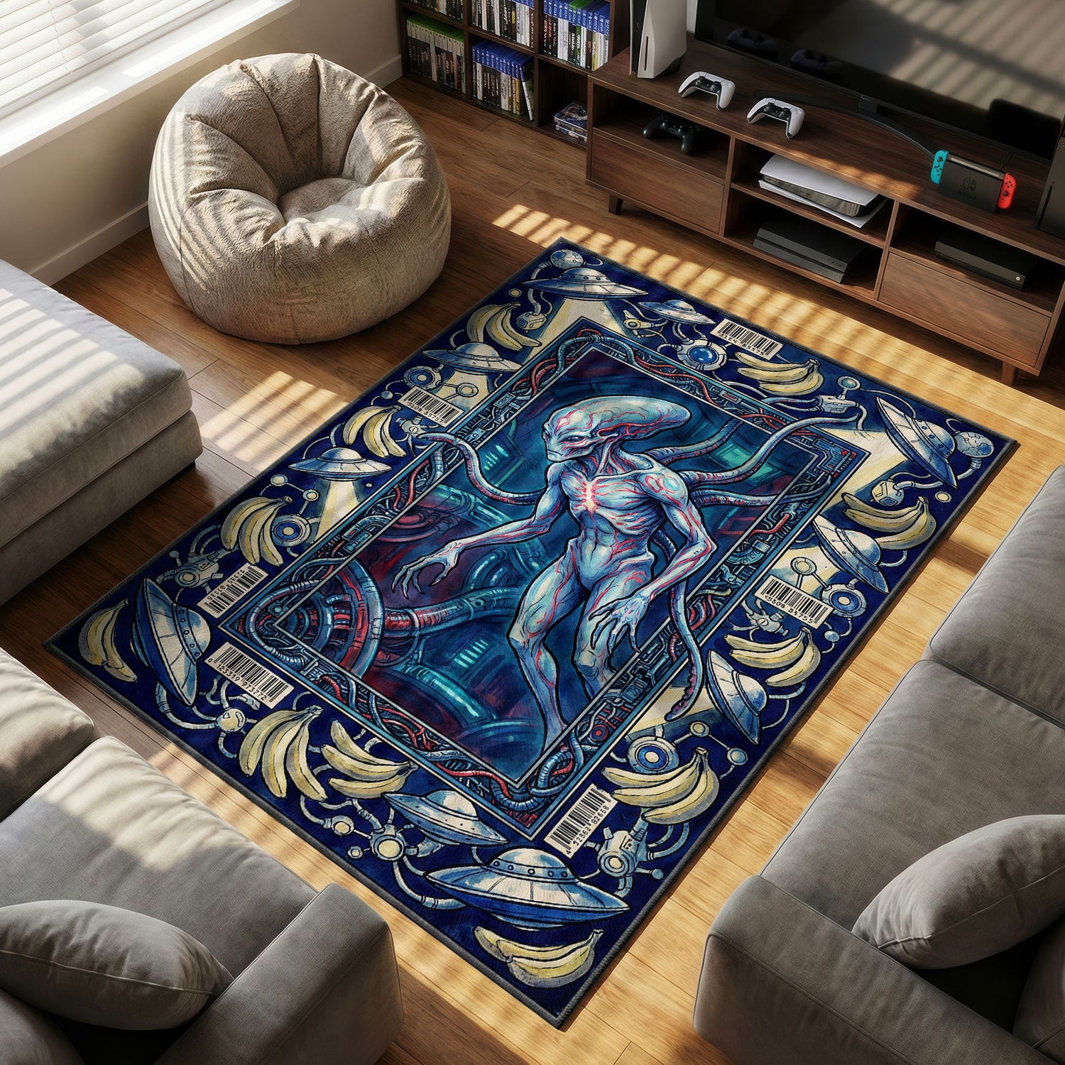 Serpo Alien themed area rug for home decor fans