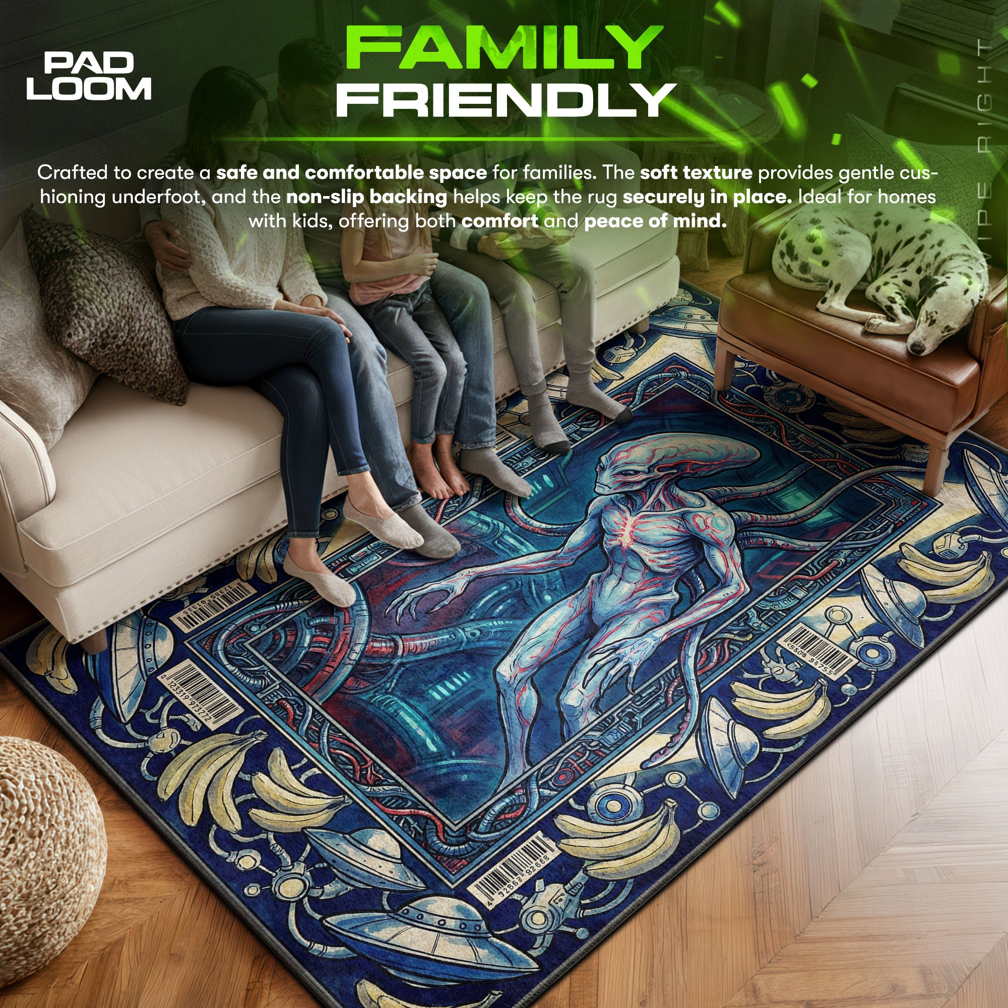 Serpo area rug showing full home decor artwork