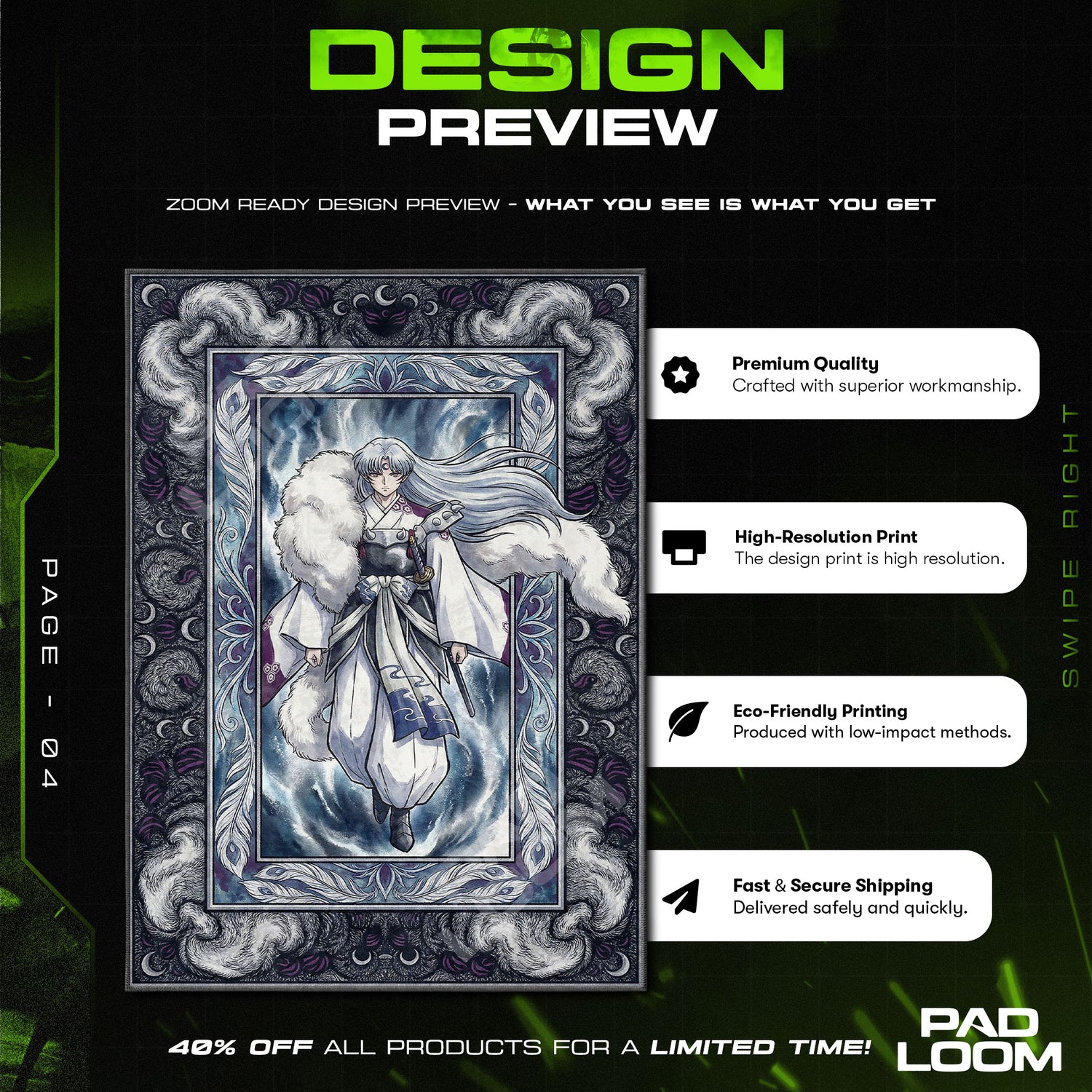 Sesshomaru Tötungsperfektion Teppich - Inuyasha Stuhlmatte